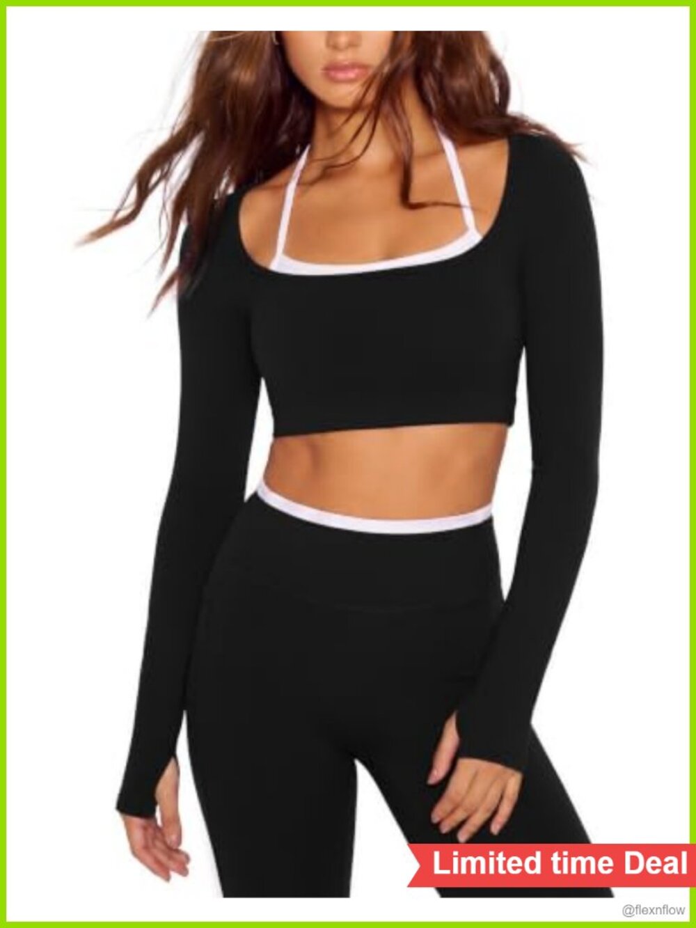 SUUKSESS Women's Workout Set Long Sleeve Layered Halter Gym Pilates Yoga
